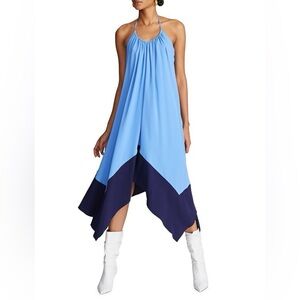 Halston Heritage Asymmetrical Blue and Navy Dress